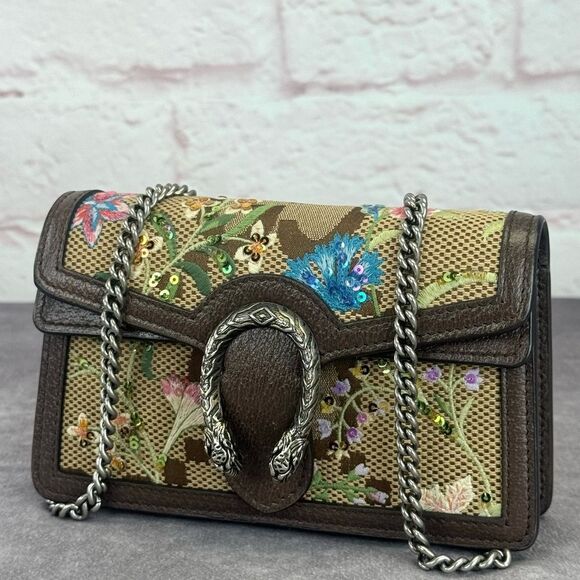 Gucci Sequin Dionysus Jumbo Gg Super Mini Floral Embroidered Chain Crossbody Bag - Picture 1 of 13